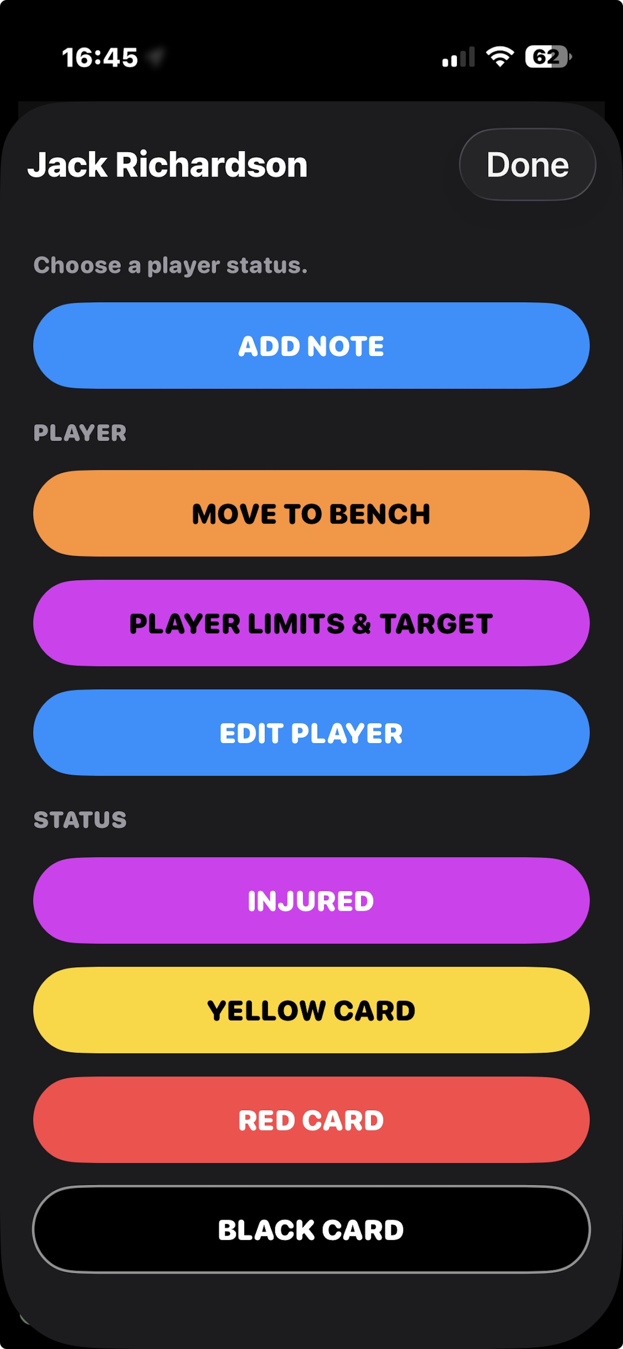 Rotations Simplified player action menu